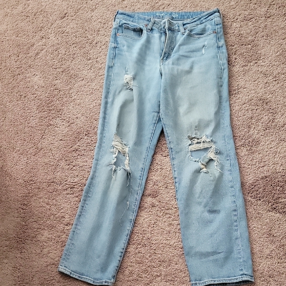Old Navy Light Blue Distressed Straight Leg Jeans